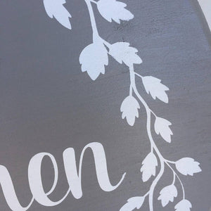 Hand Painted Round Name Sign Gray And White