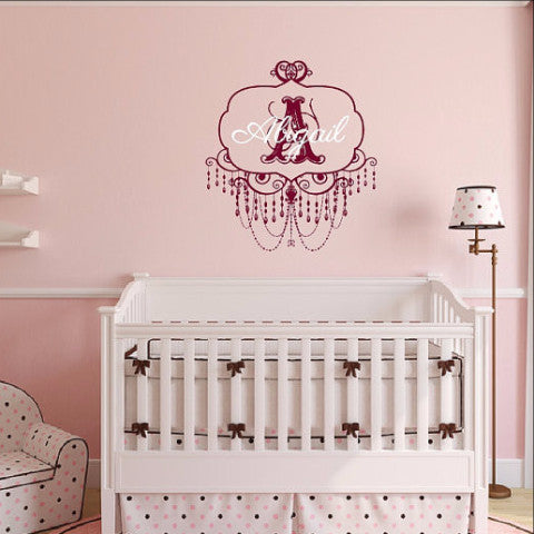 Personalized Monogram Chandelier Frame Style A with Name Nursery Vinyl Wall Decal 22508 - Cuttin' Up Custom Die Cuts - 1