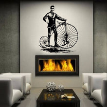 Load image into Gallery viewer, Antique Vintage Style Bicycle and Man Large Vinyl Wall Decal 22087 - Cuttin&#39; Up Custom Die Cuts - 1