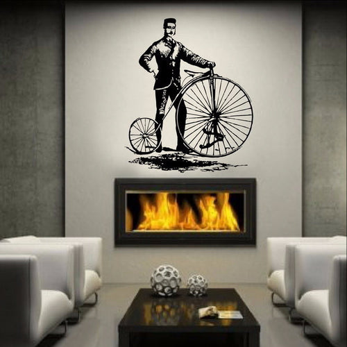 Antique Vintage Style Bicycle and Man Large Vinyl Wall Decal 22087 - Cuttin' Up Custom Die Cuts - 1