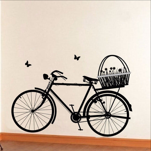 Bicycle with Flower Basket and Butterflies Vinyl Wall Decal 22129 - Cuttin' Up Custom Die Cuts - 1