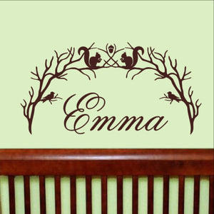 Personalized Woodland Branch Arch With Squirrels and Birds Vinyl Wall Decal 22212 - Cuttin' Up Custom Die Cuts - 1