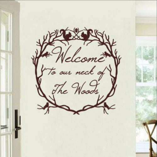 Welcome to Our Neck of the Woods Woodland Wreath Vinyl Wall Decal 22214 - Cuttin' Up Custom Die Cuts - 1