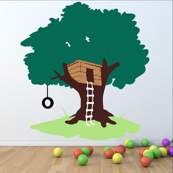 Tree House with Tire Swing Large Nursery Playroom  Mural 22258 - Cuttin' Up Custom Die Cuts - 1