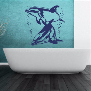 Dolphins With Bubbles Vinyl Wall Decal 22307 - Cuttin' Up Custom Die Cuts - 1