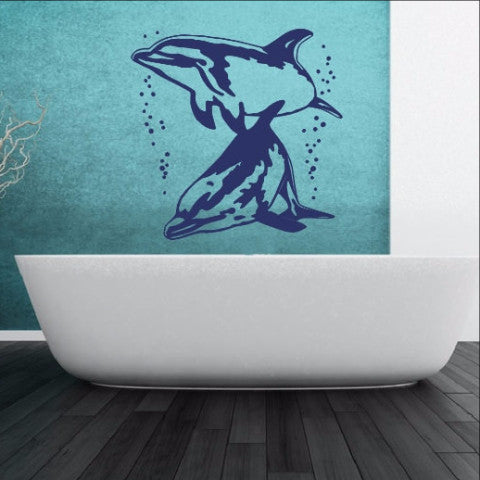 Dolphins With Bubbles Vinyl Wall Decal 22307 - Cuttin' Up Custom Die Cuts - 1
