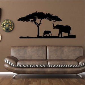 Elephants and Tree African Safari Savannah Vinyl Wall Decal 22344 - Cuttin' Up Custom Die Cuts - 1