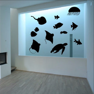 Sea Creatures Set of Twelve Vinyl Wall Decals Sea Turtle Jellyfish Rays 22411 - Cuttin' Up Custom Die Cuts - 1