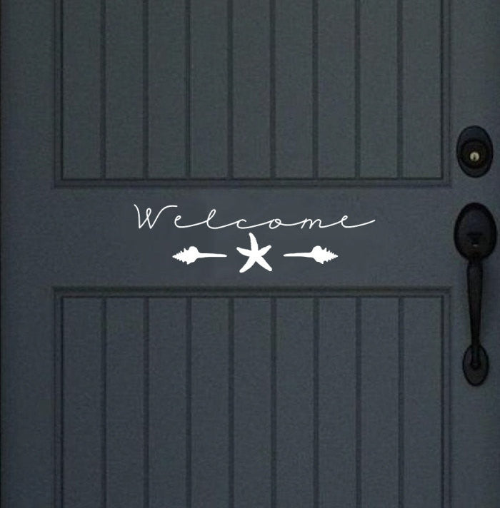 Welcome with Seashells and Starfish Vinyl Door Decal Wall Decal 22449 - Cuttin' Up Custom Die Cuts - 1