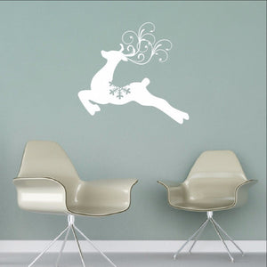 Reindeer with Swirly Antlers and Snowflake Style C Christmas Vinyl Wall Decal 22474 - Cuttin' Up Custom Die Cuts - 1