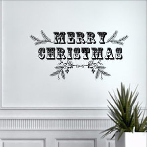 Merry Christmas with Greenery Vinyl Wall Decal 22492 - Cuttin' Up Custom Die Cuts - 1