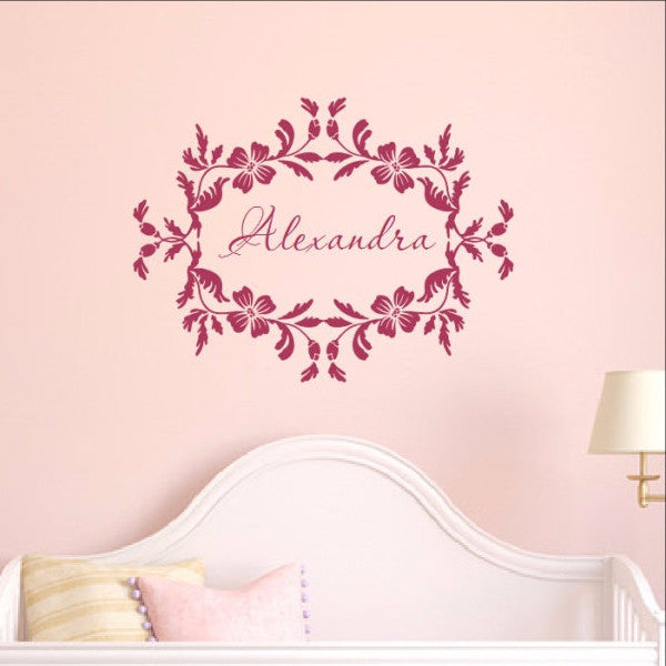 Floral Frame With Name Vinyl Wall Decal  22534 - Cuttin' Up Custom Die Cuts - 1