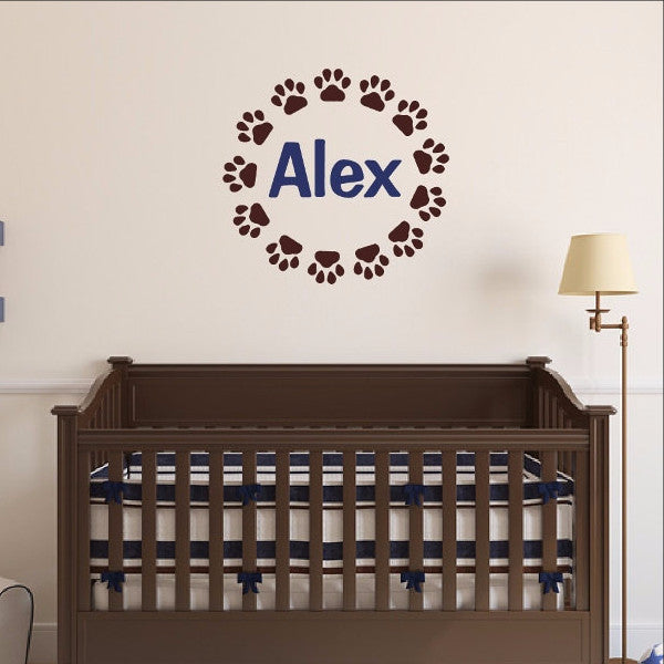 Puppy Paw Print Frame With Name Vinyl Wall Decal 22545 - Cuttin' Up Custom Die Cuts - 1