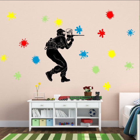 Paintball Player with Paint Splatters Vinyl Wall Decal Set 22259 - Cuttin' Up Custom Die Cuts