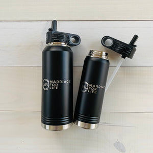 Marriage For Life Stainless Steel Engraved Water Bottles Black 