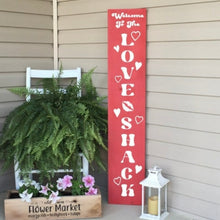 Load image into Gallery viewer, Welcome To The Love Shack Painted Wood Sign Red Board White Lettering
