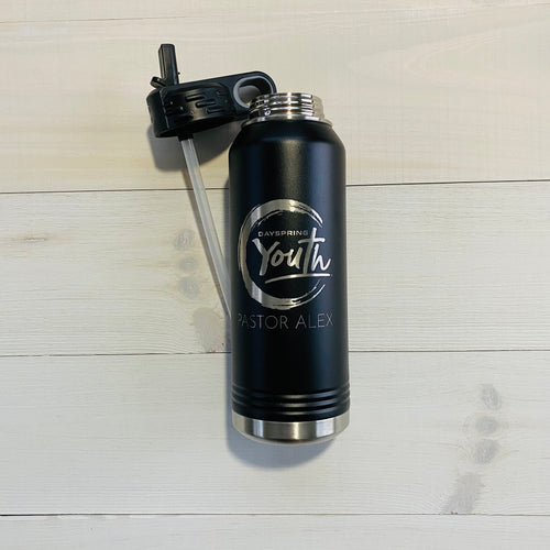 Dayspring Youth Logo Stainless Steel Engraved Water Bottle Black