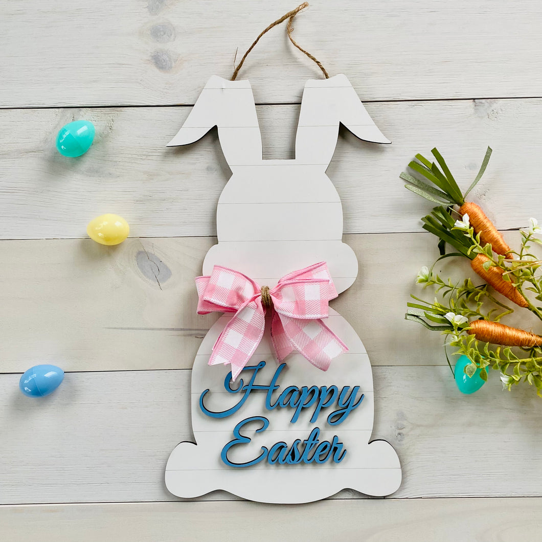 Happy Easter Bunny Shaped Wooden Door Hanger