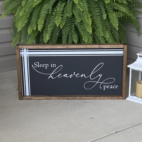 Sleep In Heavenly Peace Painted Wood Sign Black Board White Lettering
