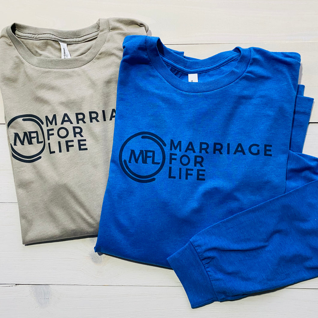 Marriage For Life Long Sleeve T Shirts Royal Blue And Gray