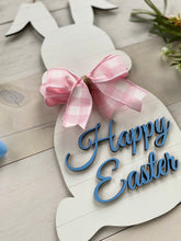 Load image into Gallery viewer, Happy Easter Bunny Shaped Shiplap Style Wooden Door Hanger