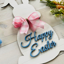 Load image into Gallery viewer, Happy Easter Bunny Shaped Spring Wooden Door Hanger With Bow 22980