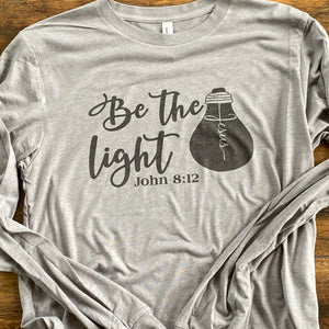 Be The Light Essential Jesus Long Sleeve T Shirt Heather Athletic Gray