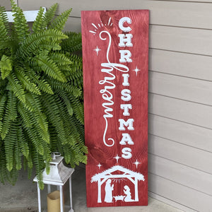 Merry Christmas Painted Wooden Porch Welcome Sign Red Stain White Lettering