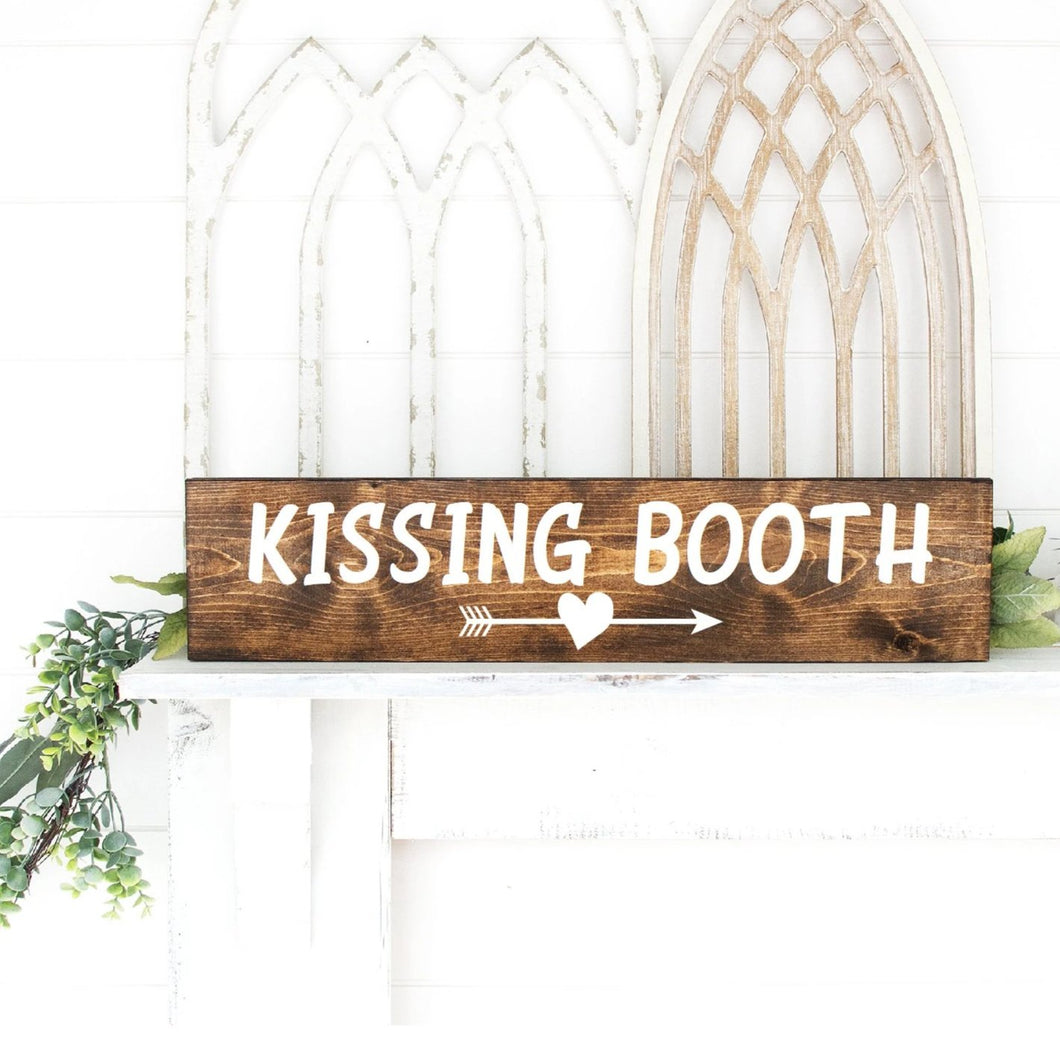 Kissing Booth Painted Wood Sign Dark Walnut Stain White Lettering