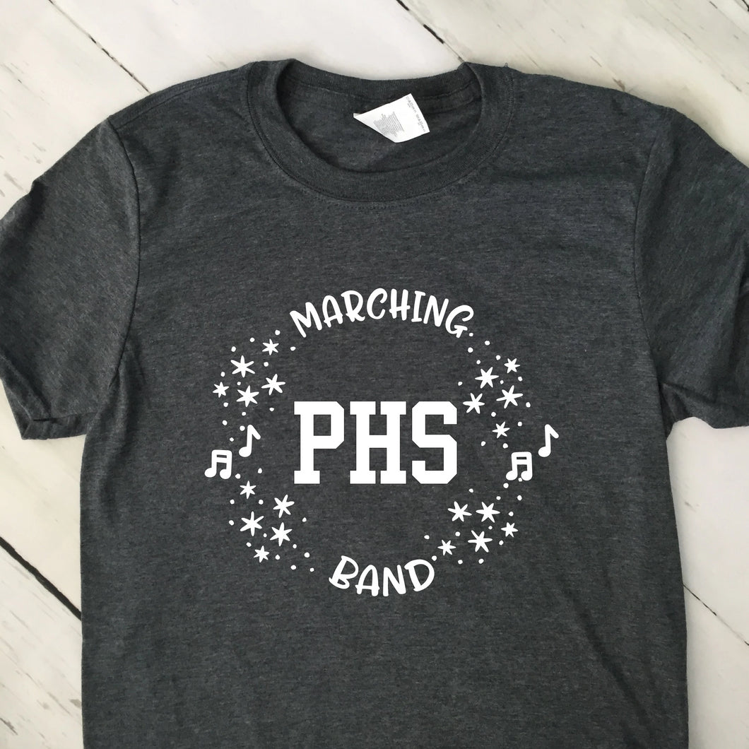 Custom Marching Band Monogram T Shirt Dark Heather Gray
