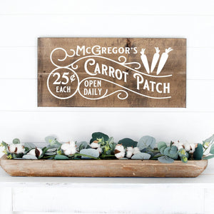 McGregors Carrot Patch Easter Painted Wood Sign Dark Walnut