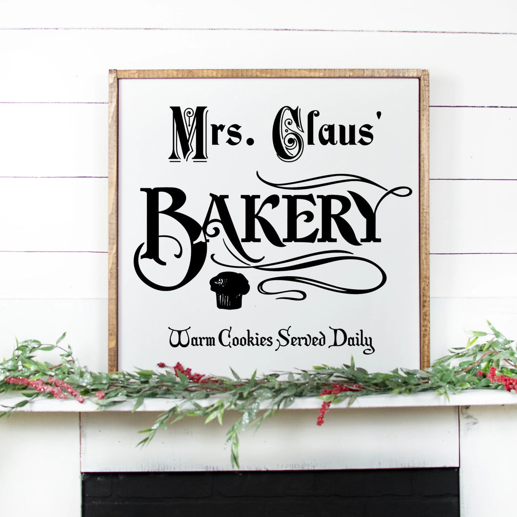 Mrs Claus Bakery Hand Painted Wood Sign White Sign Black Lettering