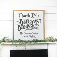 Load image into Gallery viewer, North Pole Bed And Breakfast Hand Painted Wood Sign White Board Charcoal Letters