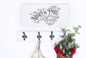 North Pole Santa Supply Company Painted Wood Sign White Board Charcoal Lettering