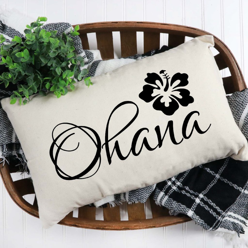 Ohana Throw Pillow Cover White With Black Lettering