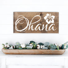 Load image into Gallery viewer, Ohana Hand Painted Wood Sign Dark Walnut Stain White Lettering