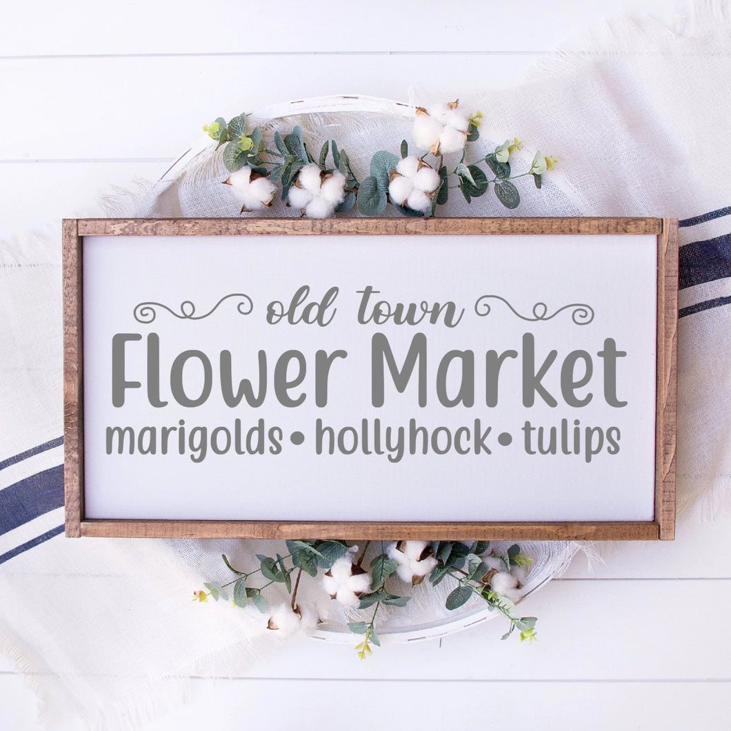 Old Town Flower Market Painted Wood Sign White