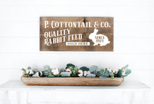 Load image into Gallery viewer, P Cottontail &amp; Company Quality Rabbit Feed Painted Wood Sign Dark Walnut