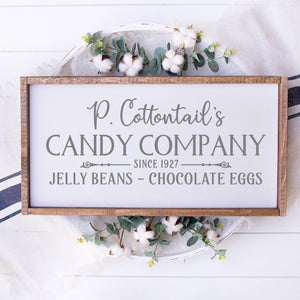 P Cottontails Candy Company Painted Wood Sign White