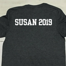 Load image into Gallery viewer, Dark Heather Gray T Shirt Back With Name And Year
