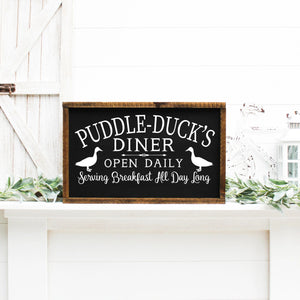 Puddle Ducks Diner Painted Wood Sign Black