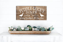 Load image into Gallery viewer, Puddle Ducks Diner Painted Wood Sign Dark Walnut