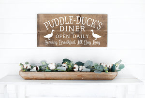 Puddle Ducks Diner Painted Wood Sign Dark Walnut