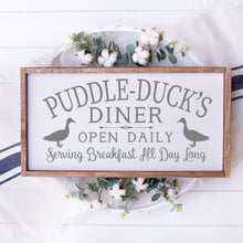 Load image into Gallery viewer, Puddle Ducks Diner Painted Wood Sign White