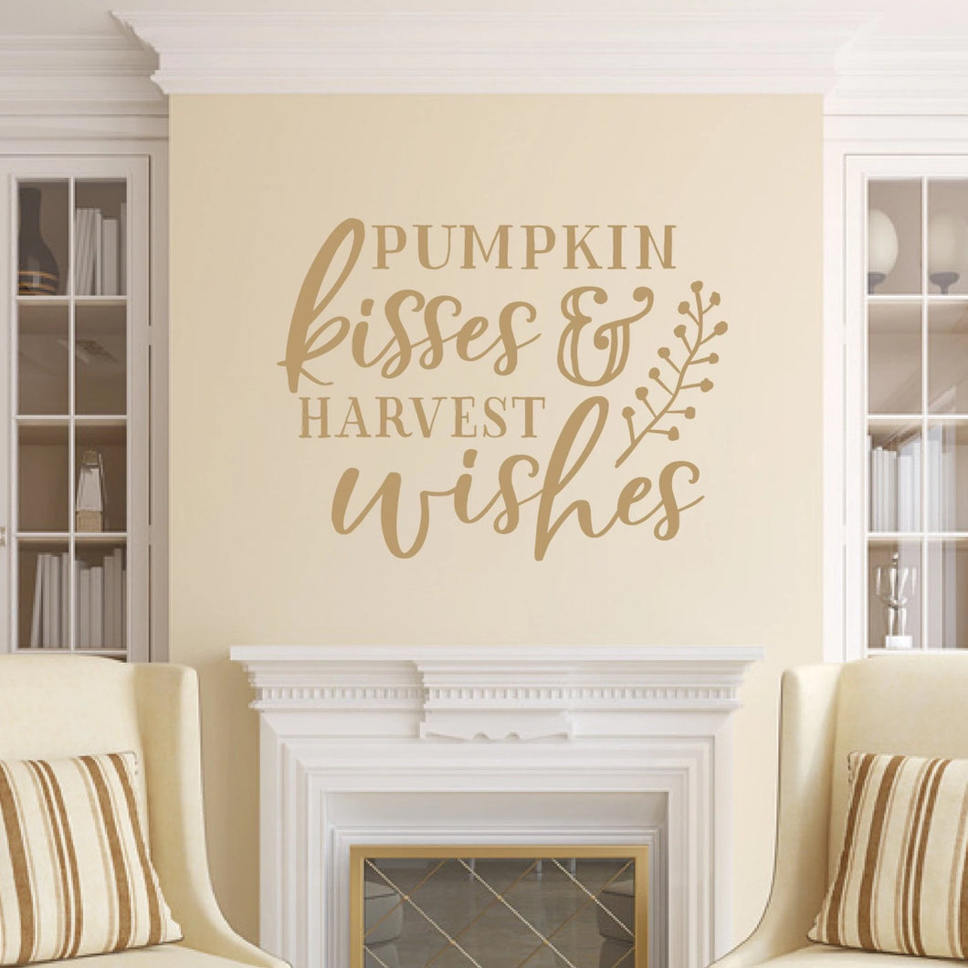 Pumpkin Kisses And Harvest Wishes Vinyl Wall Decal Style B Light Brown