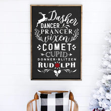 Load image into Gallery viewer, Reindeer Names Painted Wood Sign Black Sign White Lettering