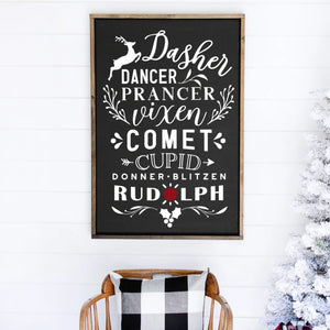 Reindeer Names Painted Wood Sign Black Sign White Lettering