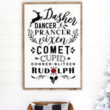 Load image into Gallery viewer, Reindeer Names Painted Wood Sign White Sign Black Lettering