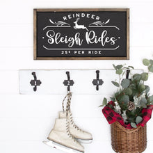Load image into Gallery viewer, Reindeer Sleigh Rides Painted Wood Sign Black Board White Lettering