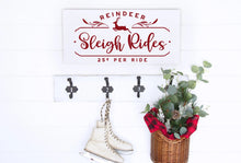 Load image into Gallery viewer, Reindeer Sleigh Rides Painted Wood Sign White Board Charcoal Lettering